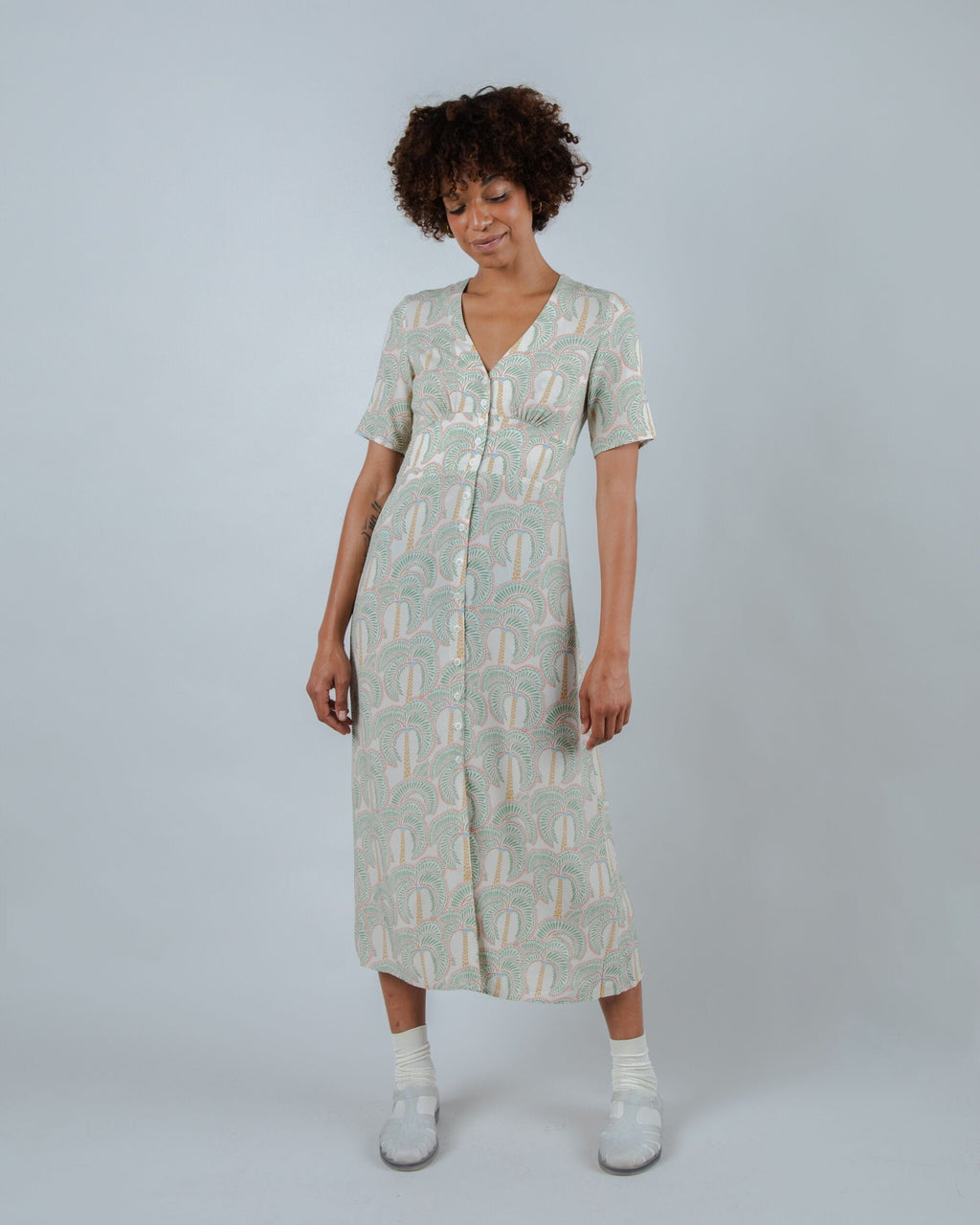 Borneo V-neck Dress Ecru