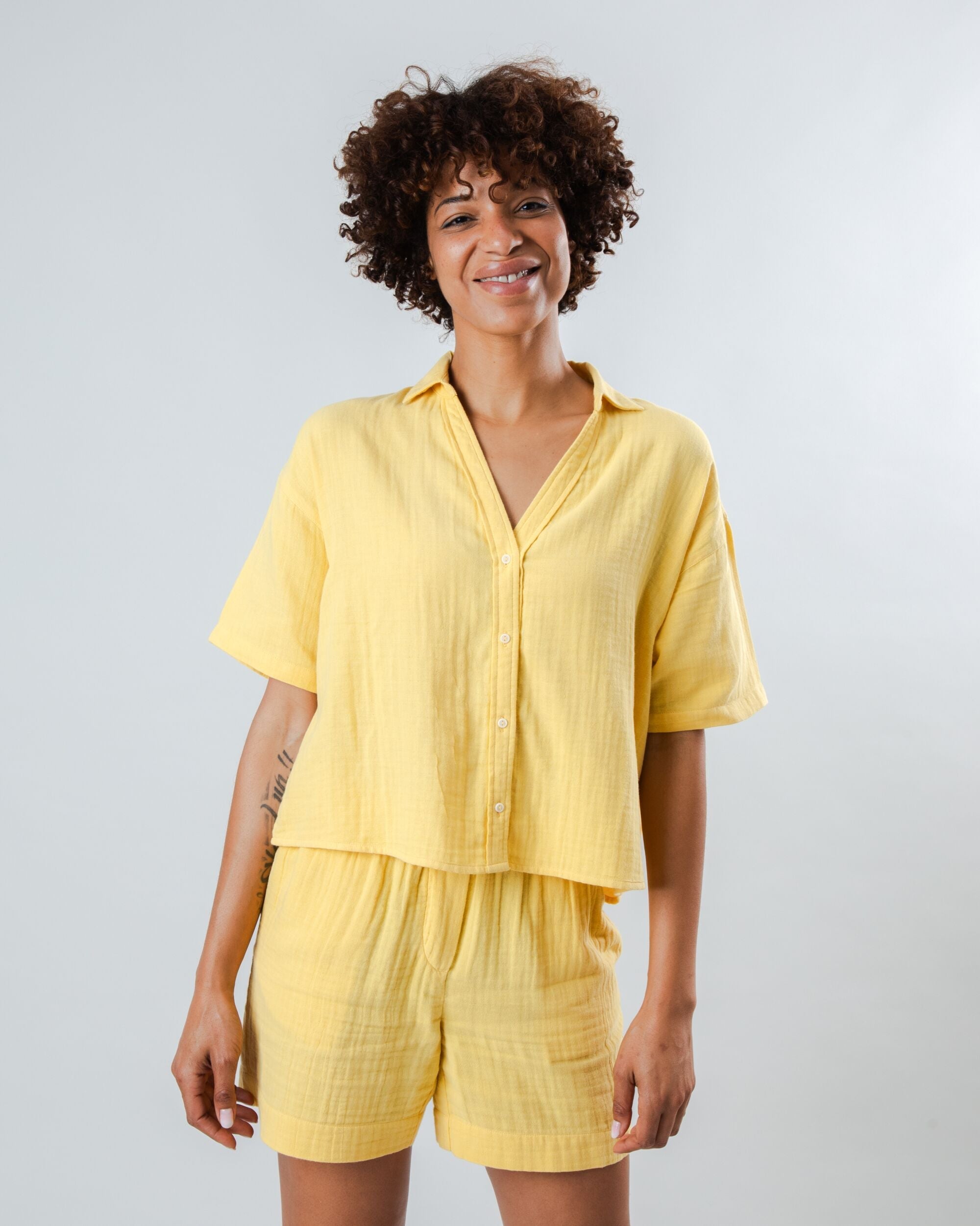 Bubble Cropped Blouse Yellow